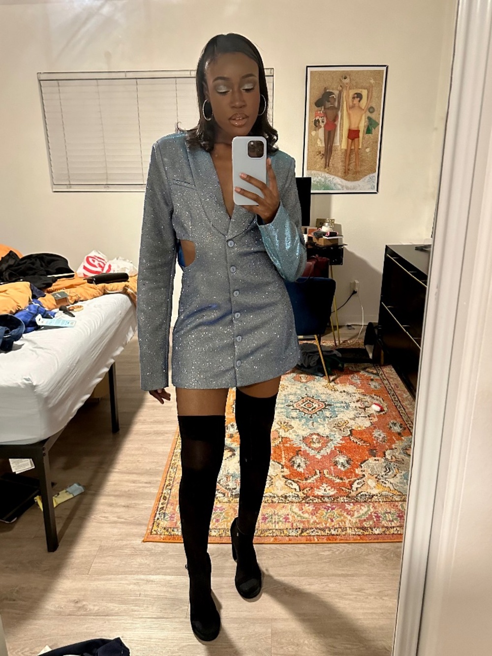 SLA the Label Hallie Cut Out Blazer Dress - Metallic Light Blue (Medium)